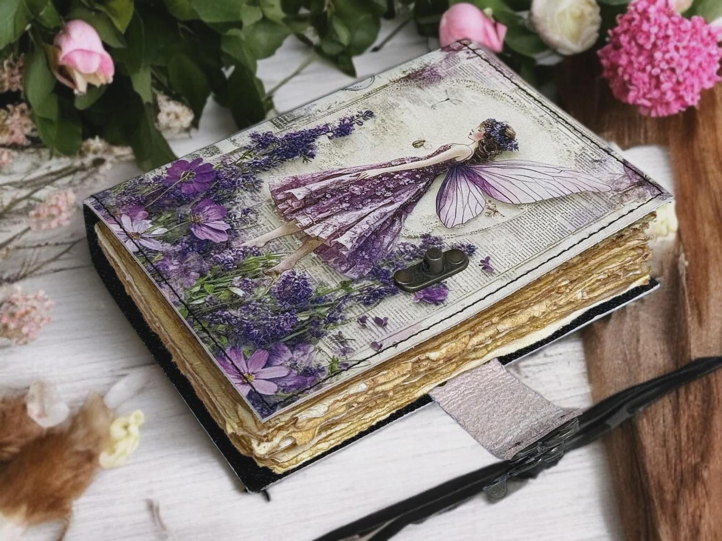 Fairy Leather Grimoire Journal – Refillable Book of Shadows, Witchcraft Spellbook, Wiccan Pagan Gothic Witchy Journal Gift for Her