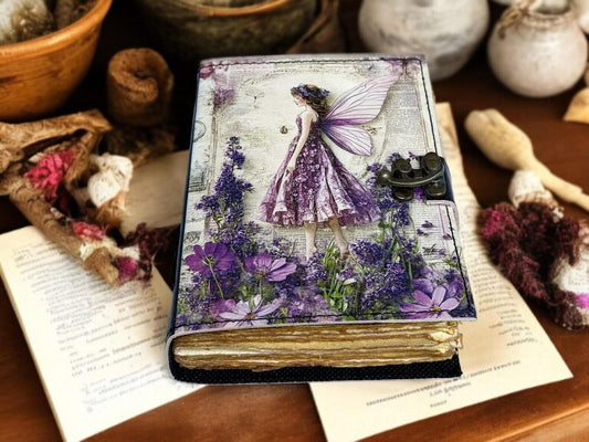 Fairy Leather Grimoire Journal – Refillable Book of Shadows, Witchcraft Spellbook, Wiccan Pagan Gothic Witchy Journal Gift for Her