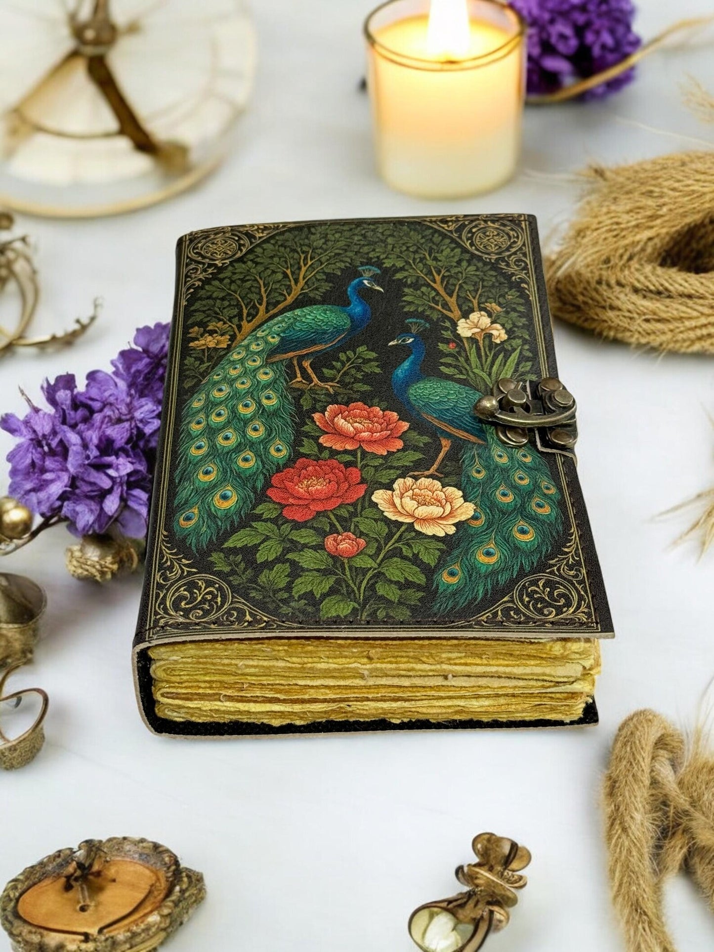 Peacock Leather Grimoire Journal Leather Sketchbook Leather Journal