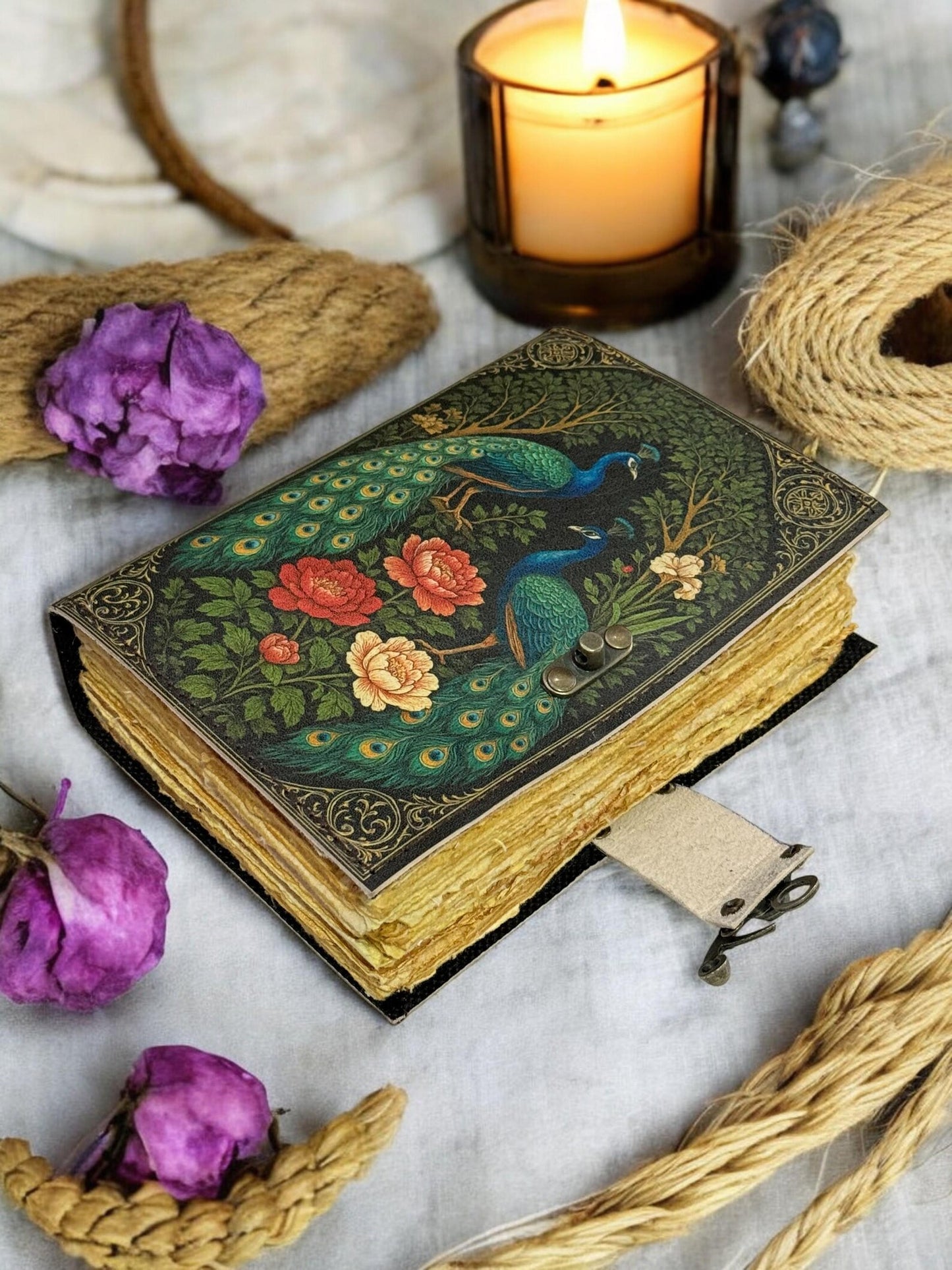 Peacock Leather Grimoire Journal Leather Sketchbook Leather Journal