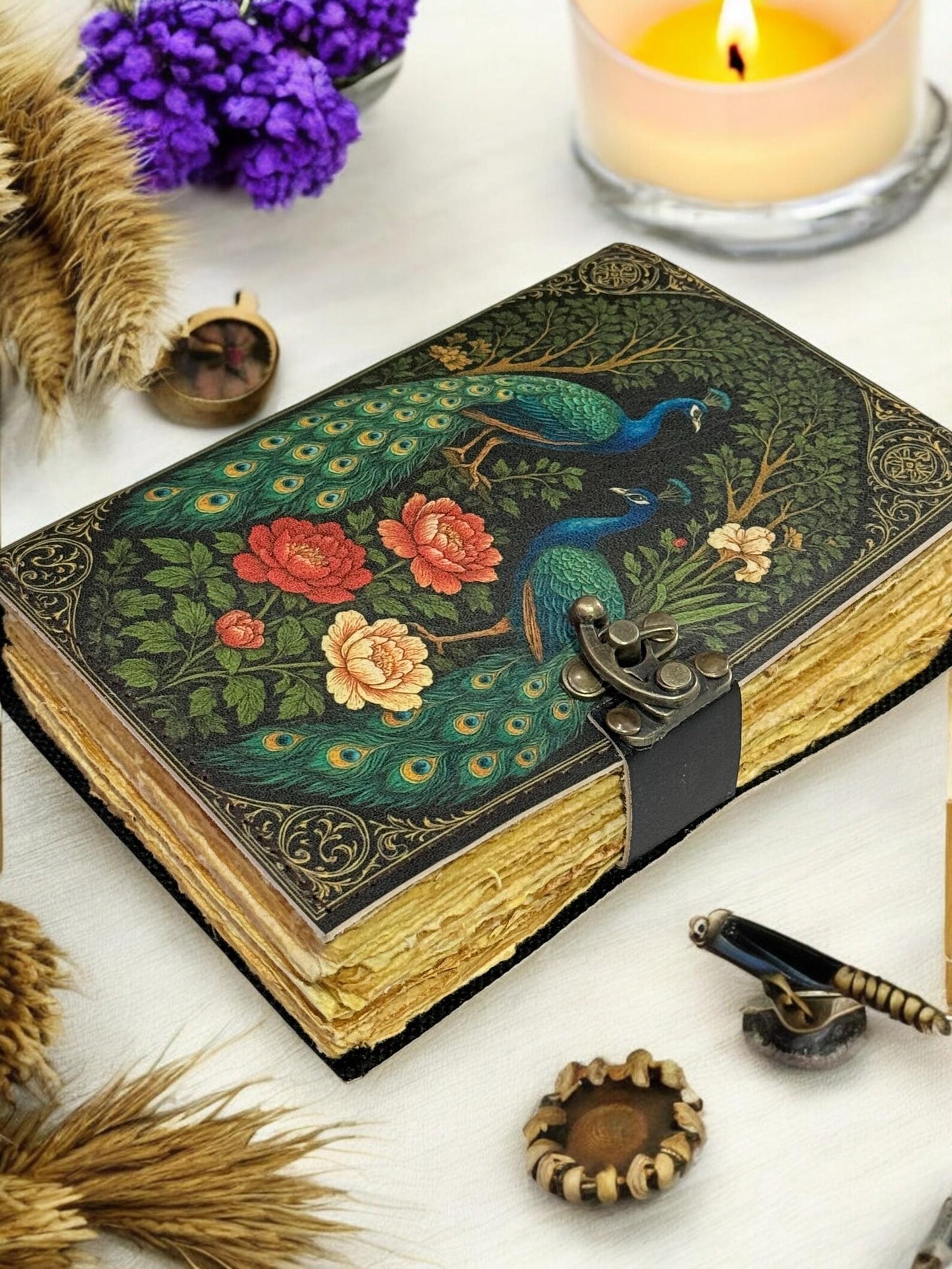Peacock Leather Grimoire Journal Leather Sketchbook Leather Journal