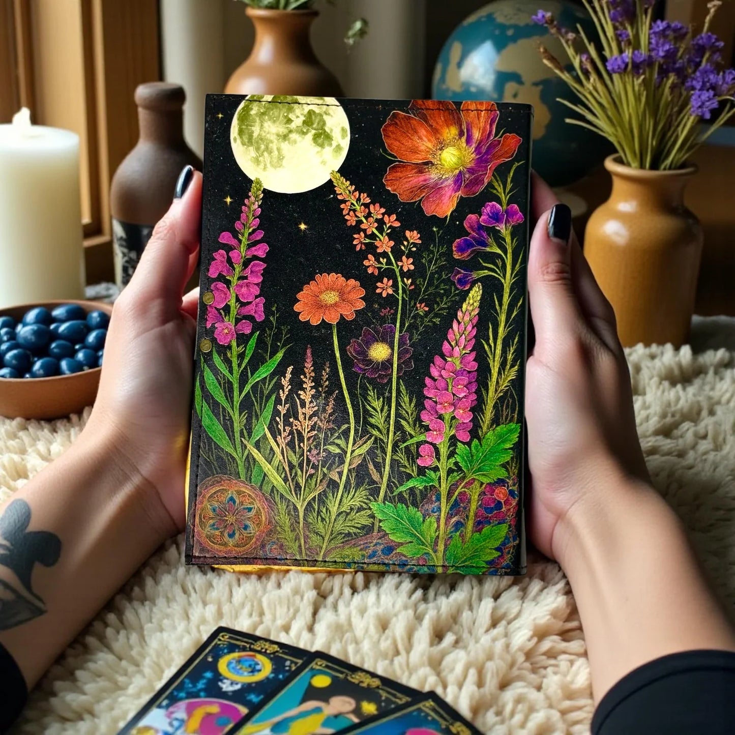 Floral Leather Journal – Vintage Flower Embossed Notebook | Handmade Writing Diary & Sketchbook | Gift for Her Writers Artists