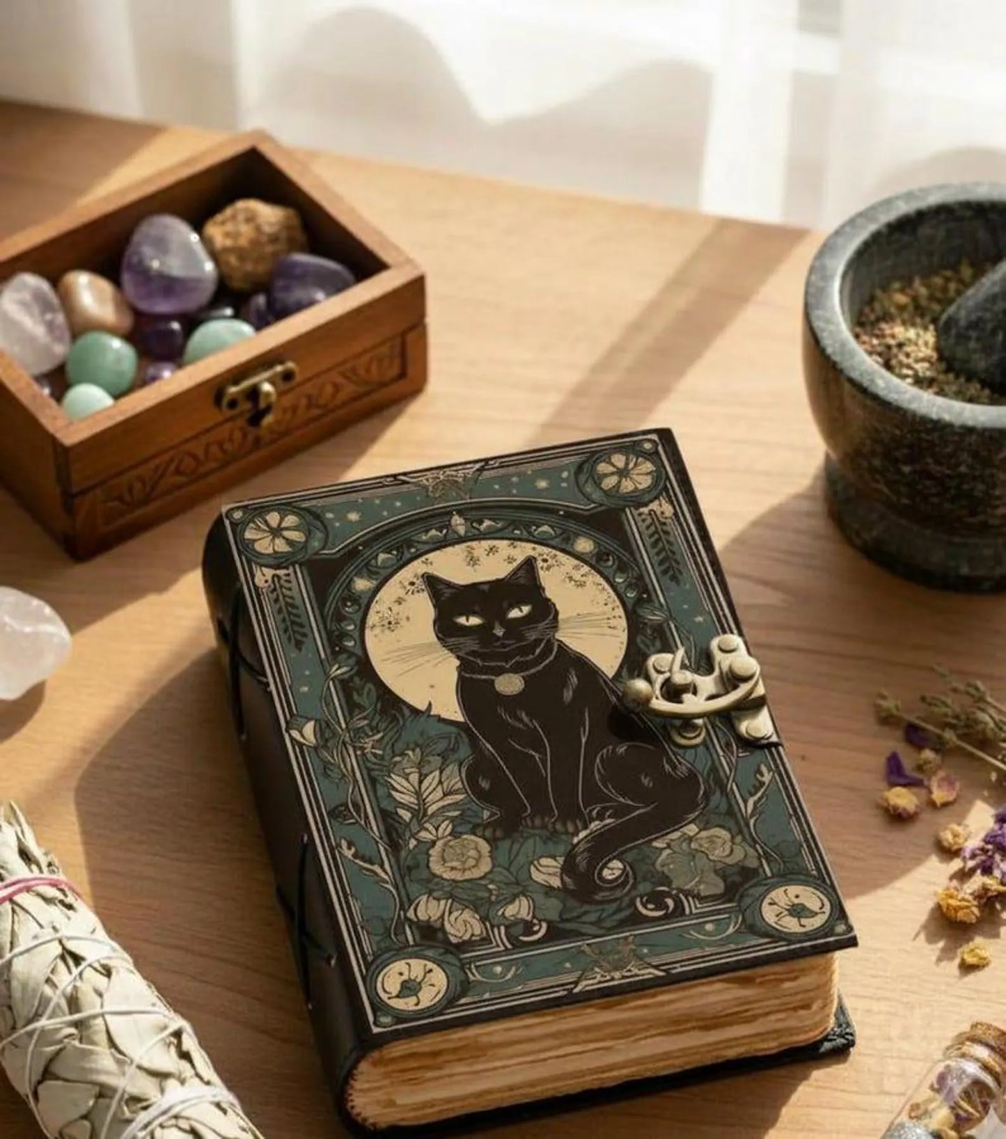 Leather Cat Grimoire: Book of Shadows, Spellbook Journal