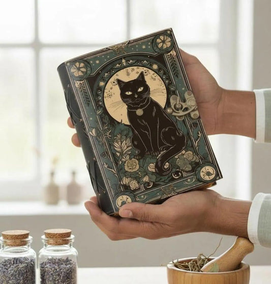 Leather Cat Grimoire: Book of Shadows, Spellbook Journal