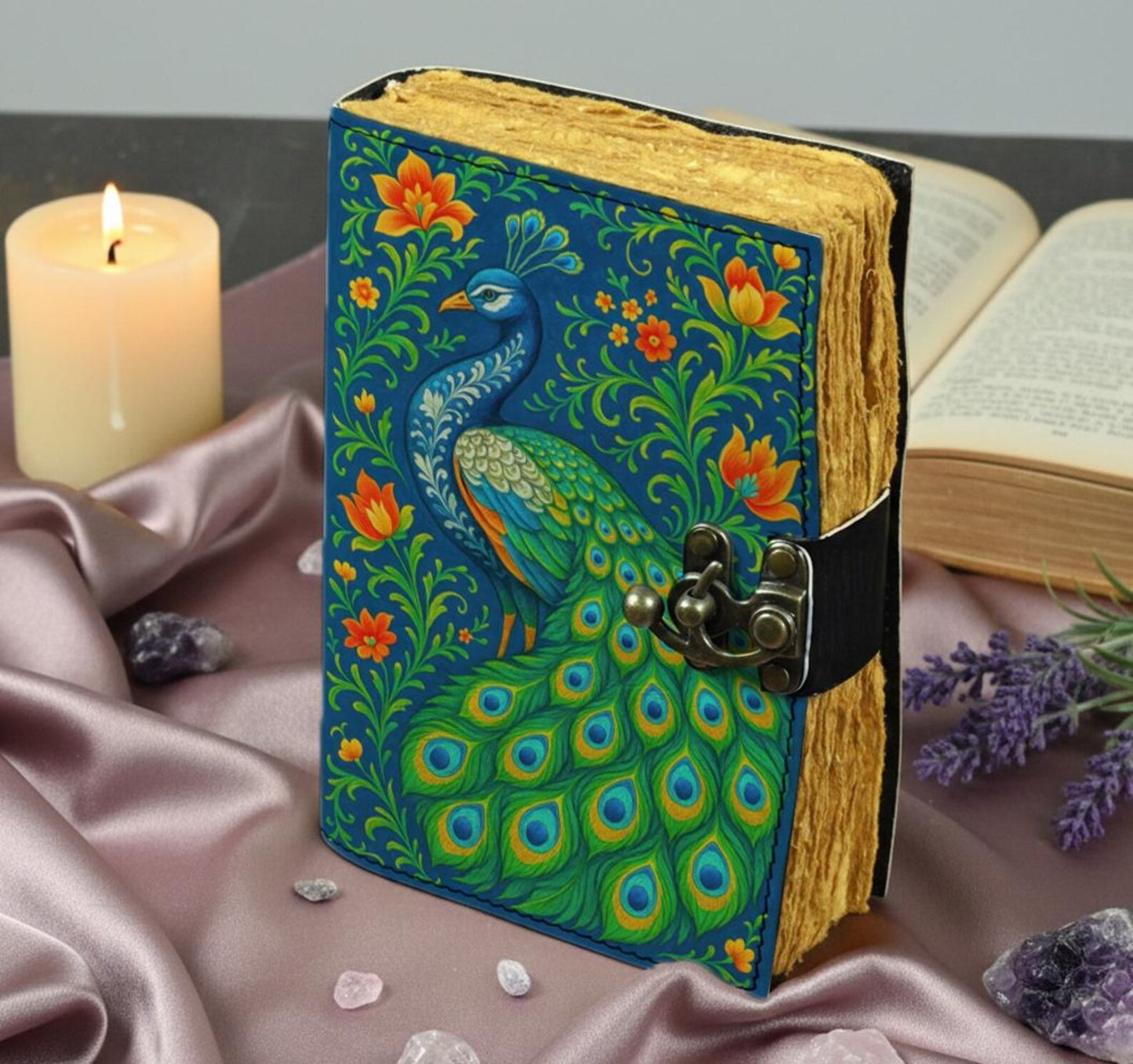 Peacock Leather Journal – Handmade Peacock Diary with Lock – Vintage Notebook Sketchbook – Gift for Writers Artists – Unique Journal