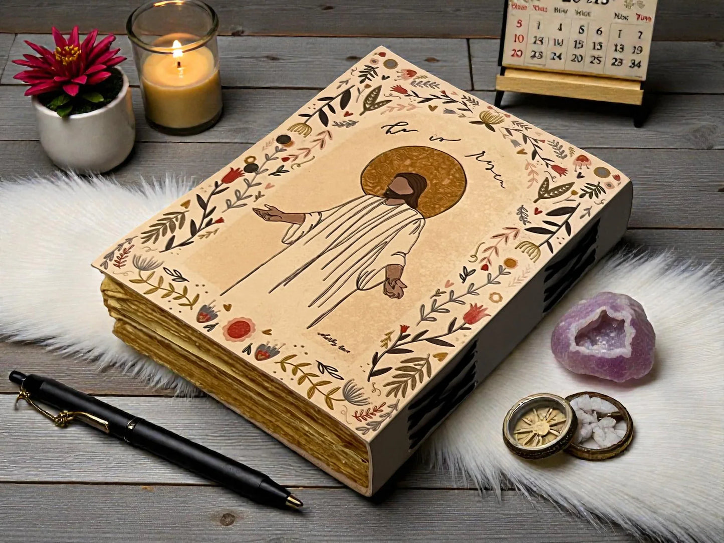 Leather Prayer Journal, Vintage Brass Lock, Handmade Deckle Edge Paper Journal