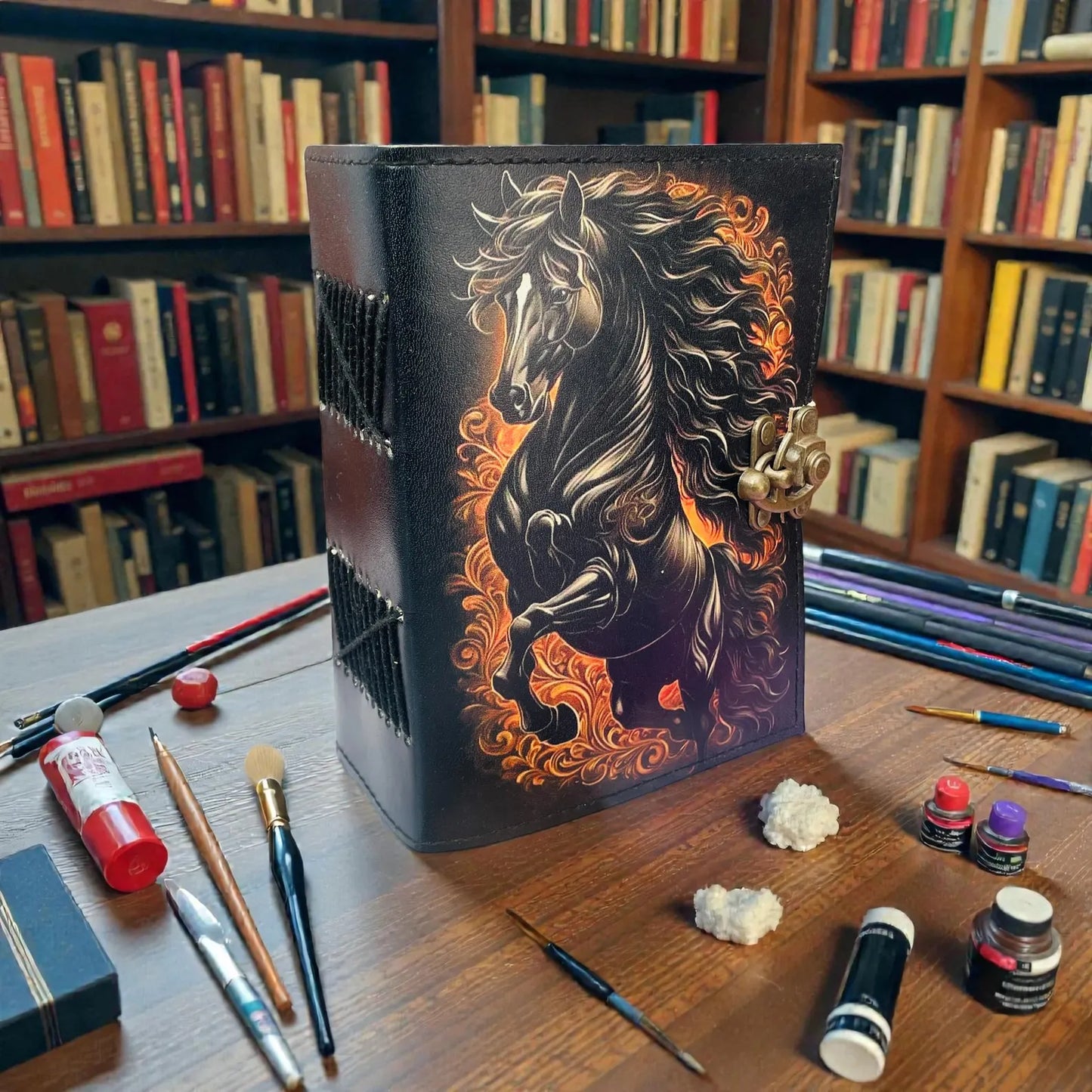 Horse Journal , Grimoire Leather Journals , 200 pages Large Hardcover Vintage Blank Spell Book of shadows Prefect for journaling and writing