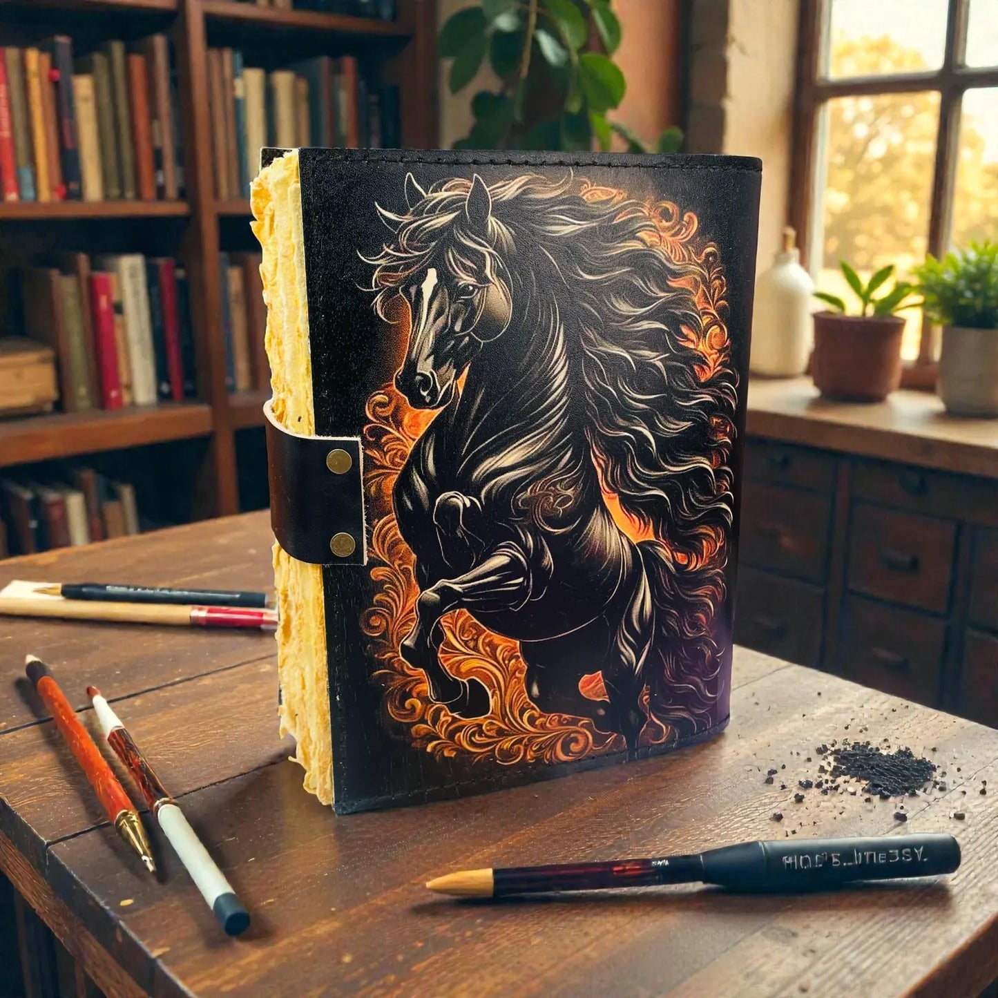 Horse Journal , Grimoire Leather Journals , 200 pages Large Hardcover Vintage Blank Spell Book of shadows Prefect for journaling and writing