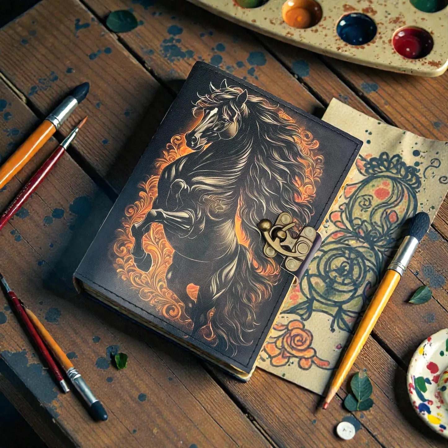 Horse Journal , Grimoire Leather Journals , 200 pages Large Hardcover Vintage Blank Spell Book of shadows Prefect for journaling and writing