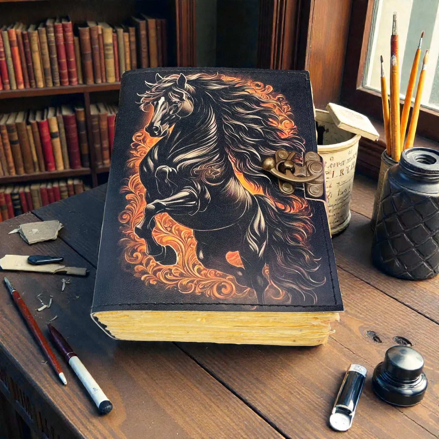 Horse Journal , Grimoire Leather Journals , 200 pages Large Hardcover Vintage Blank Spell Book of shadows Prefect for journaling and writing