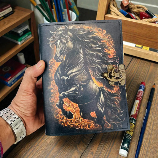 Horse Journal , Grimoire Leather Journals , 200 pages Large Hardcover Vintage Blank Spell Book of shadows Prefect for journaling and writing