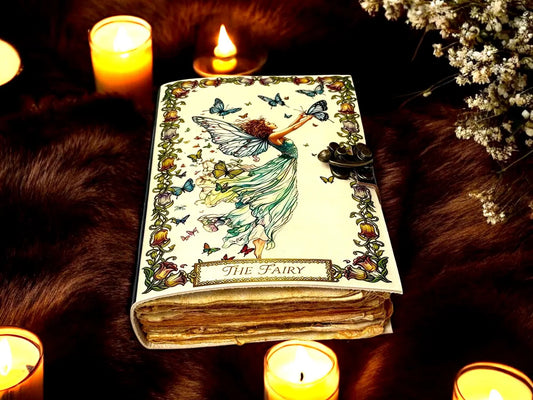 Enchanted Fairy Leather Journal Handmade Vintage Grimoire Art Nouveau Fairy Sketchbook with Lock | Deckle Edge Pap | Gift for Women & Girls