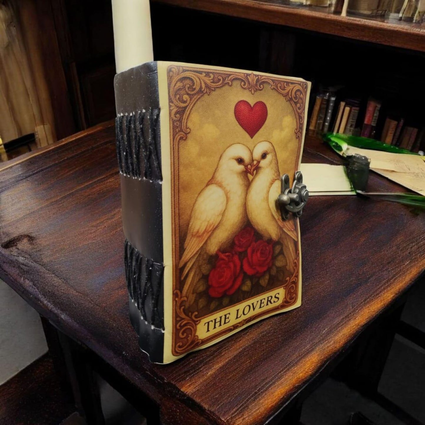 Valentine Day leather journal Pigeon Love Journal Heart leather grimoire