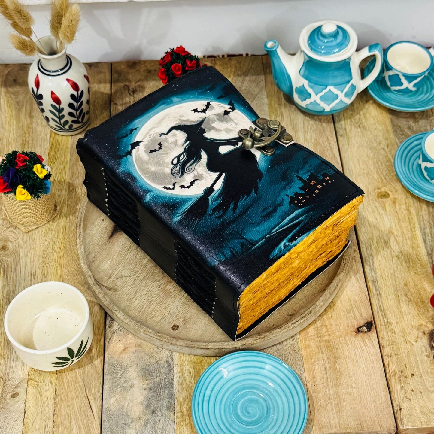 Witchcraft Journal Handmade || Dark Fantasy Moon Notebook || Handmade Witch Journal || Vintage Gothic Spell Book || Gifts For Him Her.