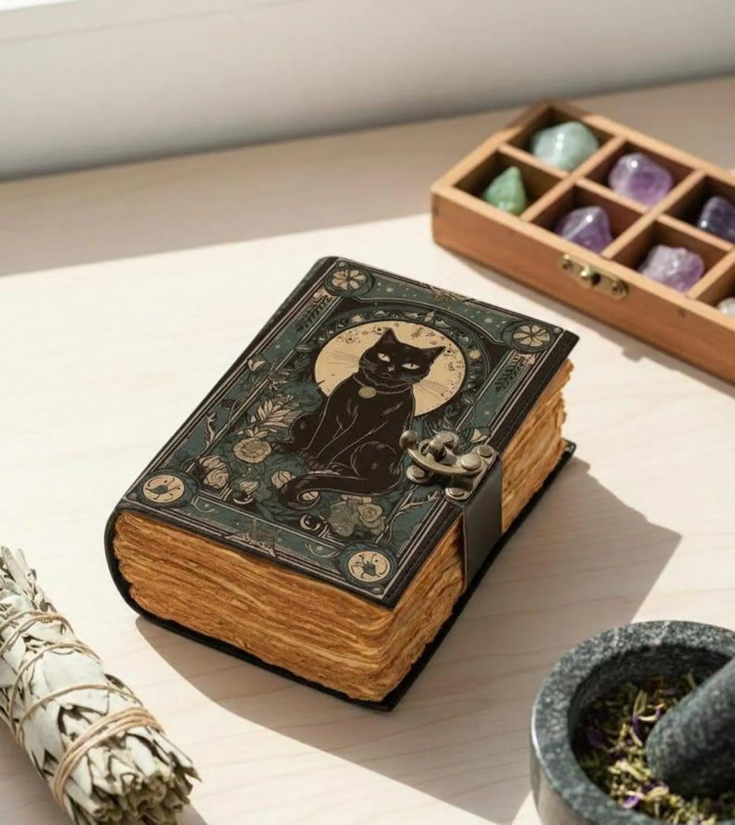 Leather Cat Grimoire: Book of Shadows, Spellbook Journal