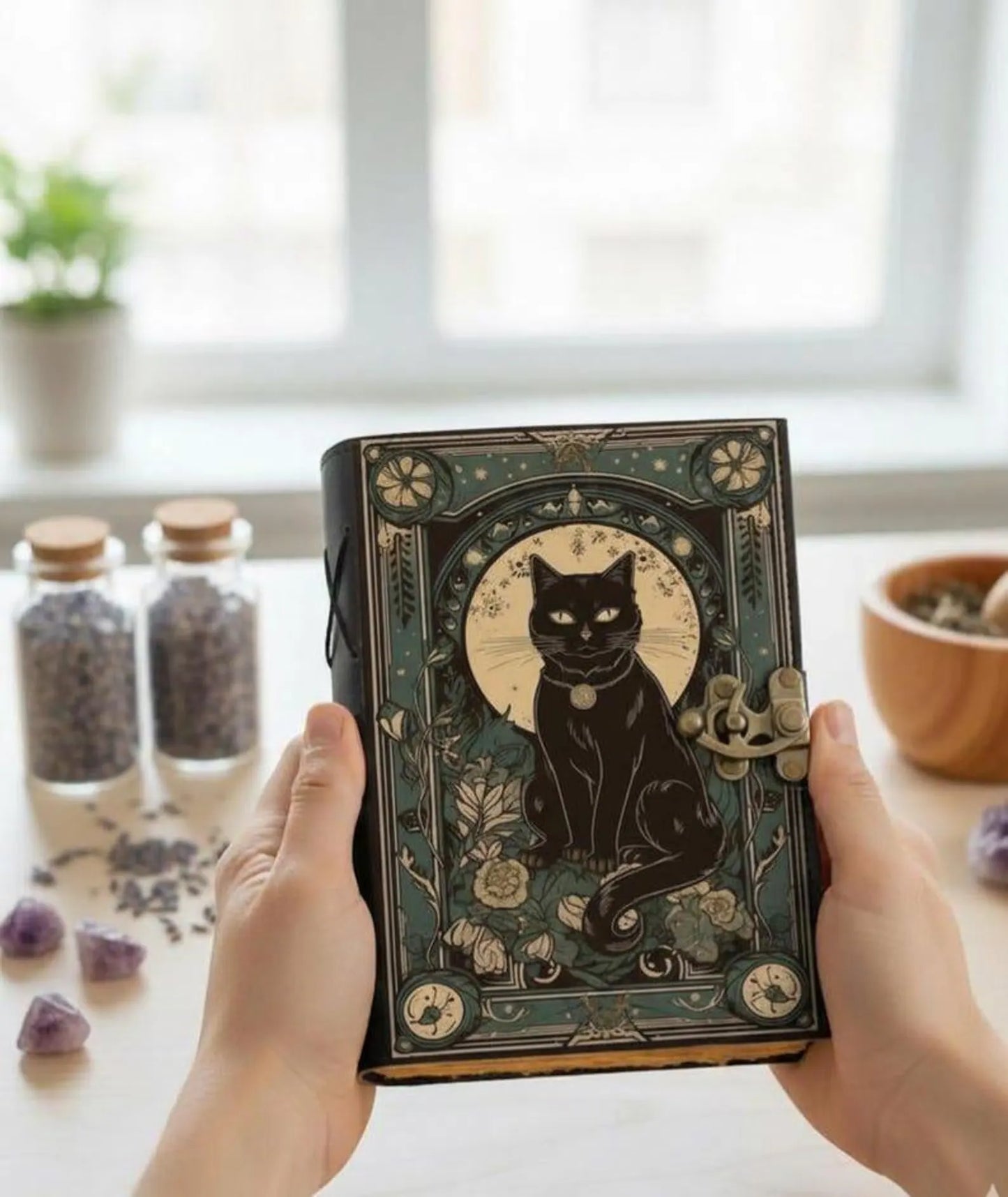 Leather Cat Grimoire: Book of Shadows, Spellbook Journal