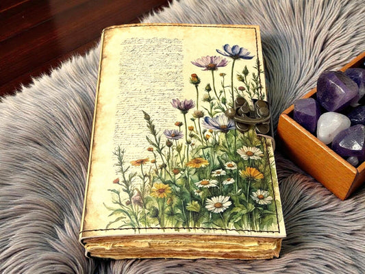 Handmade Leather Floral Grimoire Book of Shadows – Refillable Witchcraft Spell Journal | Vintage Wiccan Pagan Gothic Floral Gifts
