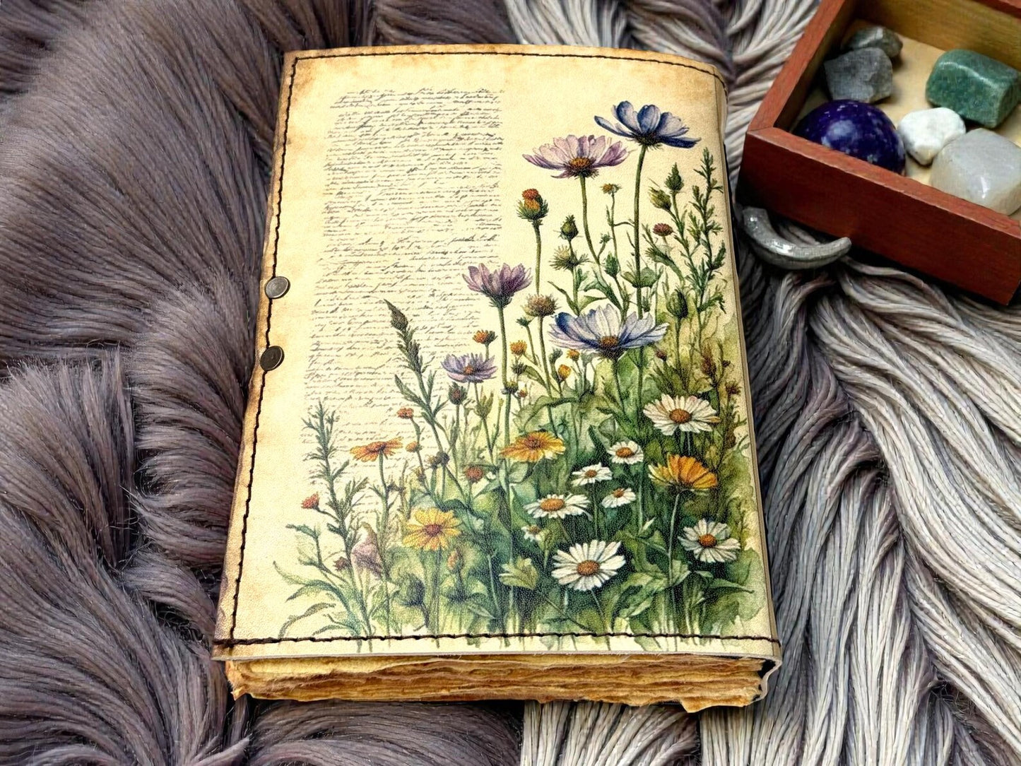 Handmade Leather Floral Grimoire Book of Shadows – Refillable Witchcraft Spell Journal | Vintage Wiccan Pagan Gothic Floral Gifts