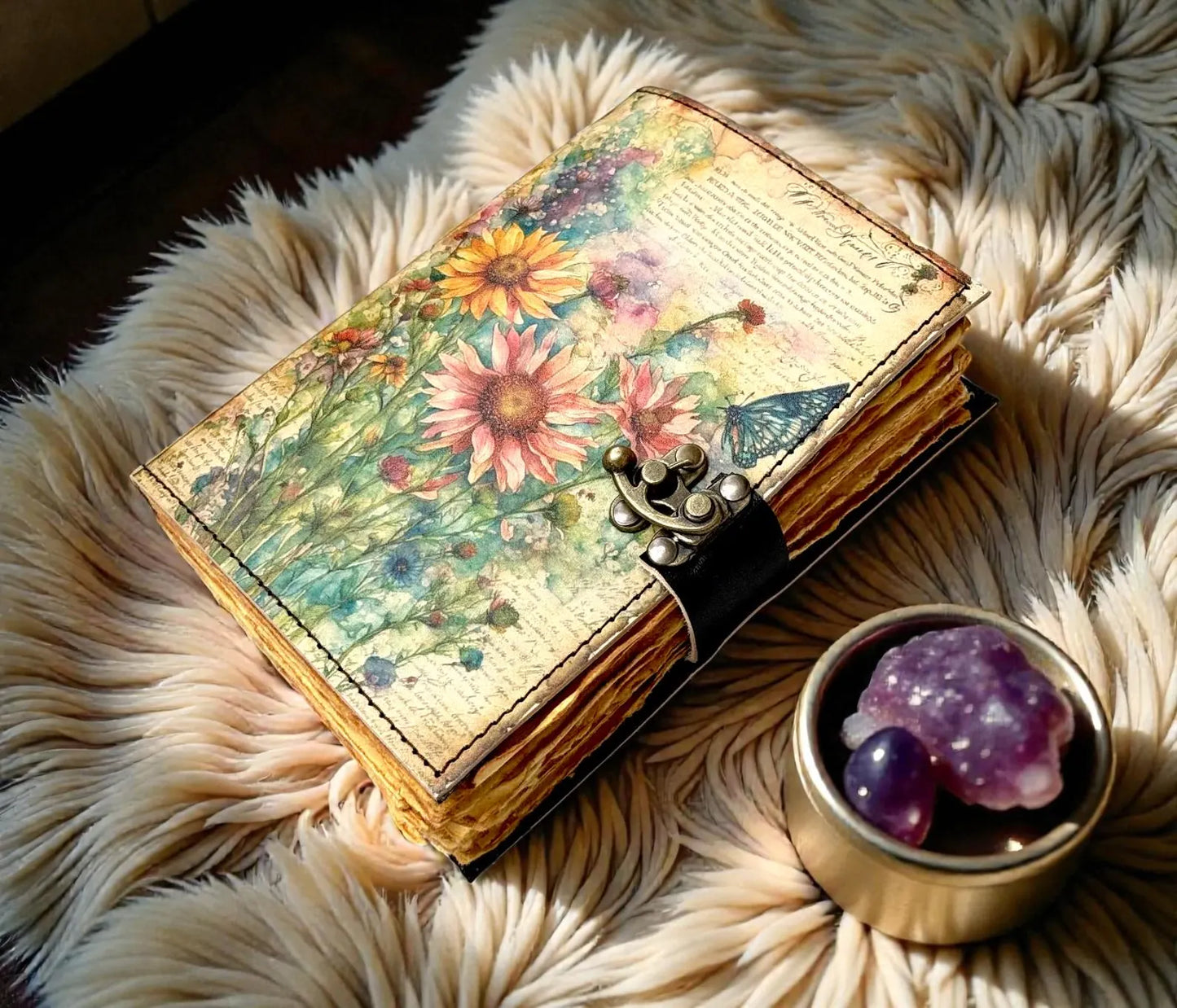 Handmade Leather Grimoire Book of Shadows –Witchcraft Spell Journal | Vintage Wiccan Pagan Gothic Floral Gifts