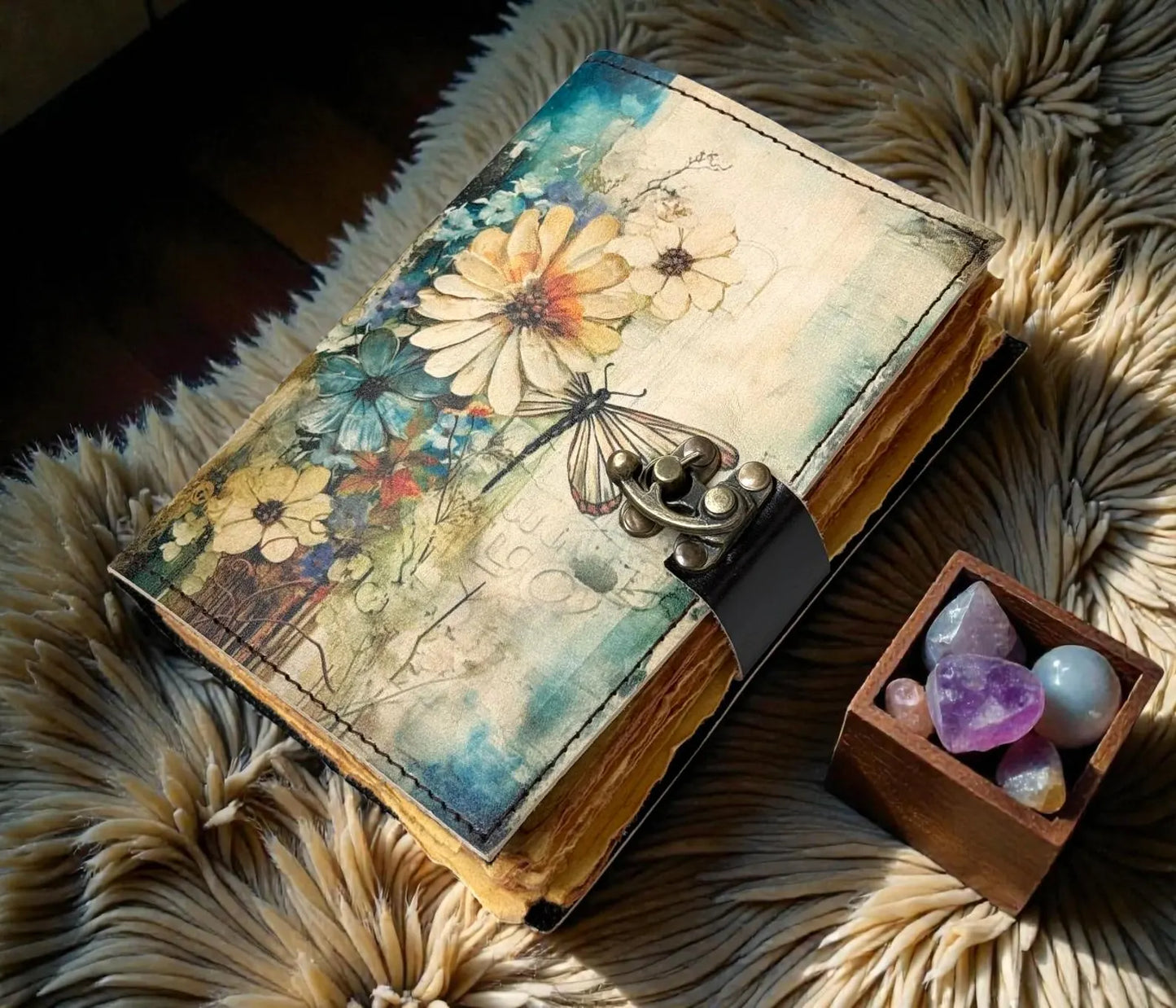 Celestial Tree of Life Leather Journal | Handmade Grimoire Moon Spell Book | Antique lock Closure | Gifts for Him & her