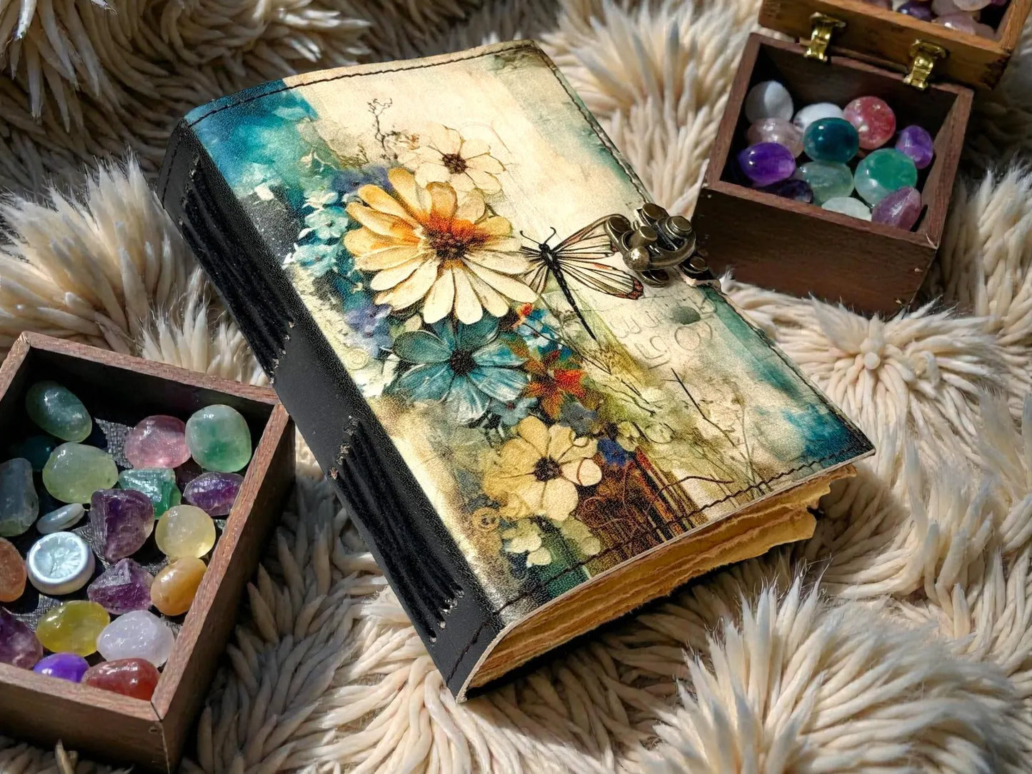 Celestial Tree of Life Leather Journal | Handmade Grimoire Moon Spell Book | Antique lock Closure | Gifts for Him & her