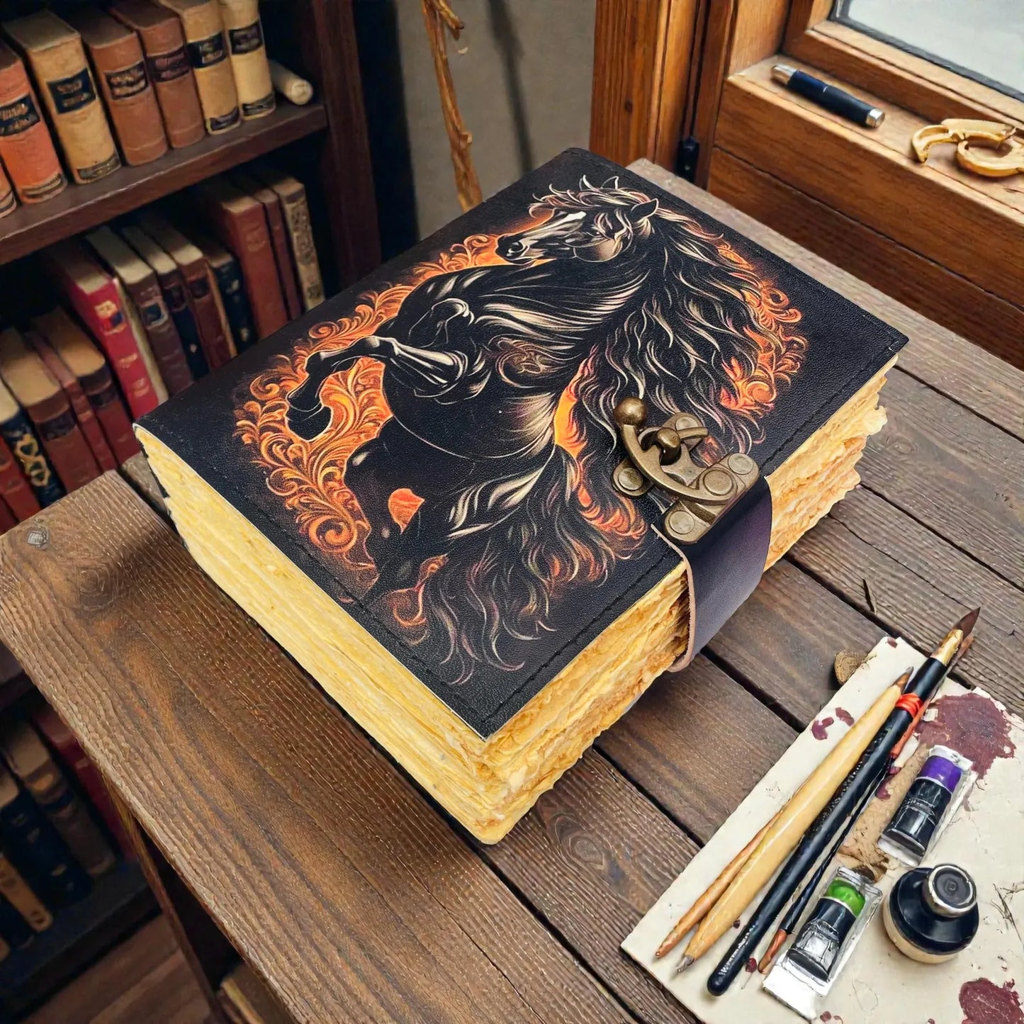 Horse Journal , Grimoire Leather Journals , 200 pages Large Hardcover Vintage Blank Spell Book of shadows Prefect for journaling and writing
