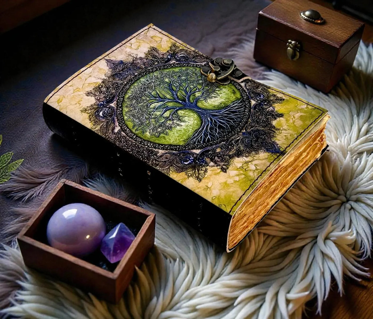 Tree Leather Vintage Moon Forest Grimoire 200 Page Handmade Book of Shadows, Spell book Wiccan Pagan Gothic Magic Diary Gifts |