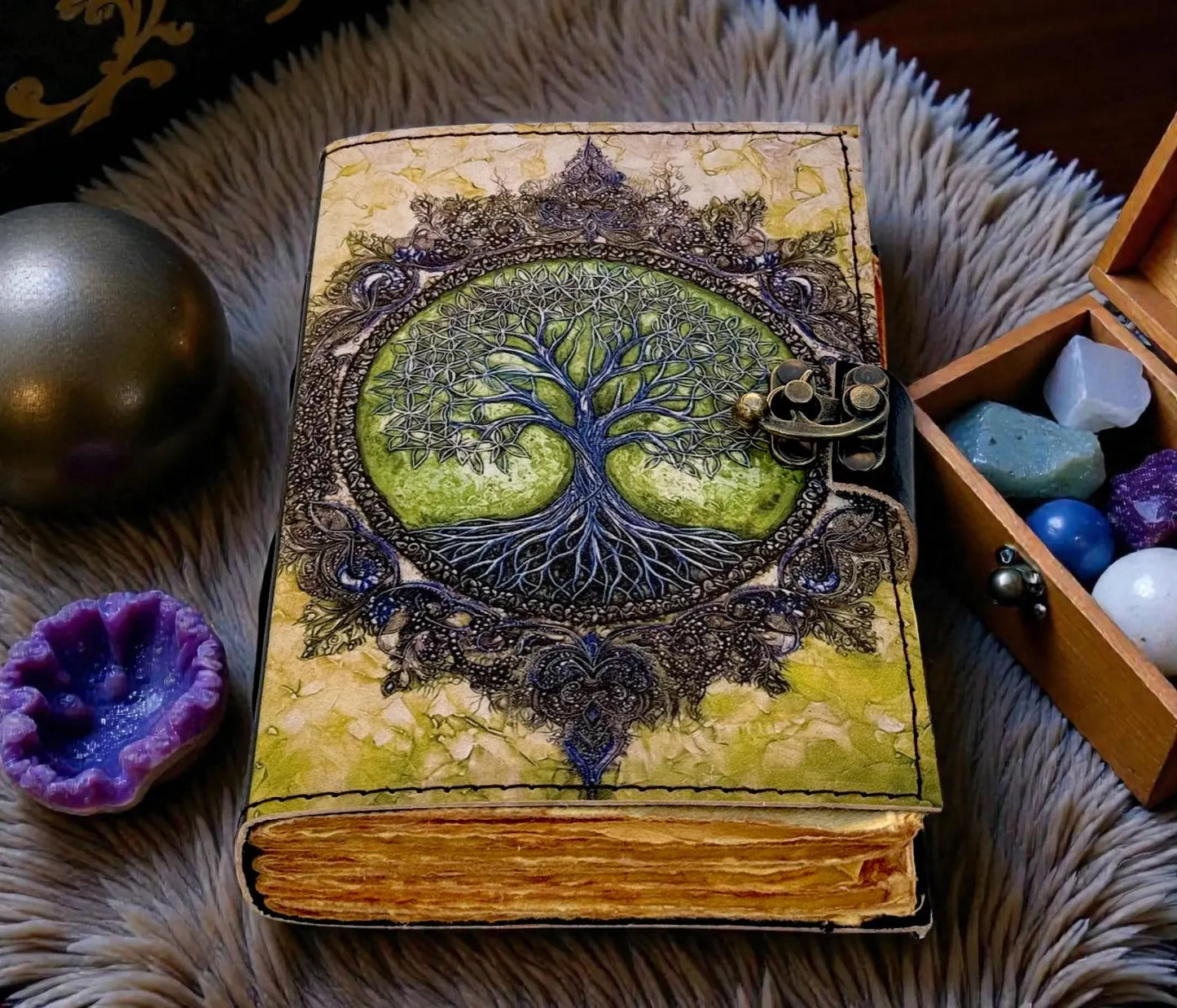 Tree Leather Vintage Moon Forest Grimoire 200 Page Handmade Book of Shadows, Spell book Wiccan Pagan Gothic Magic Diary Gifts |