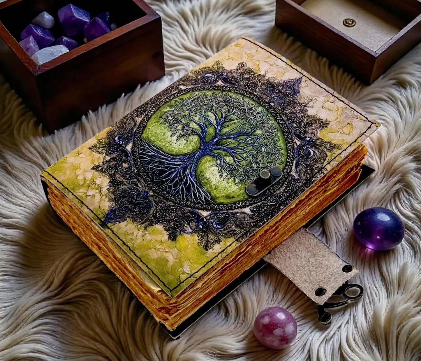 Tree Leather Vintage Moon Forest Grimoire 200 Page Handmade Book of Shadows, Spell book Wiccan Pagan Gothic Magic Diary Gifts |