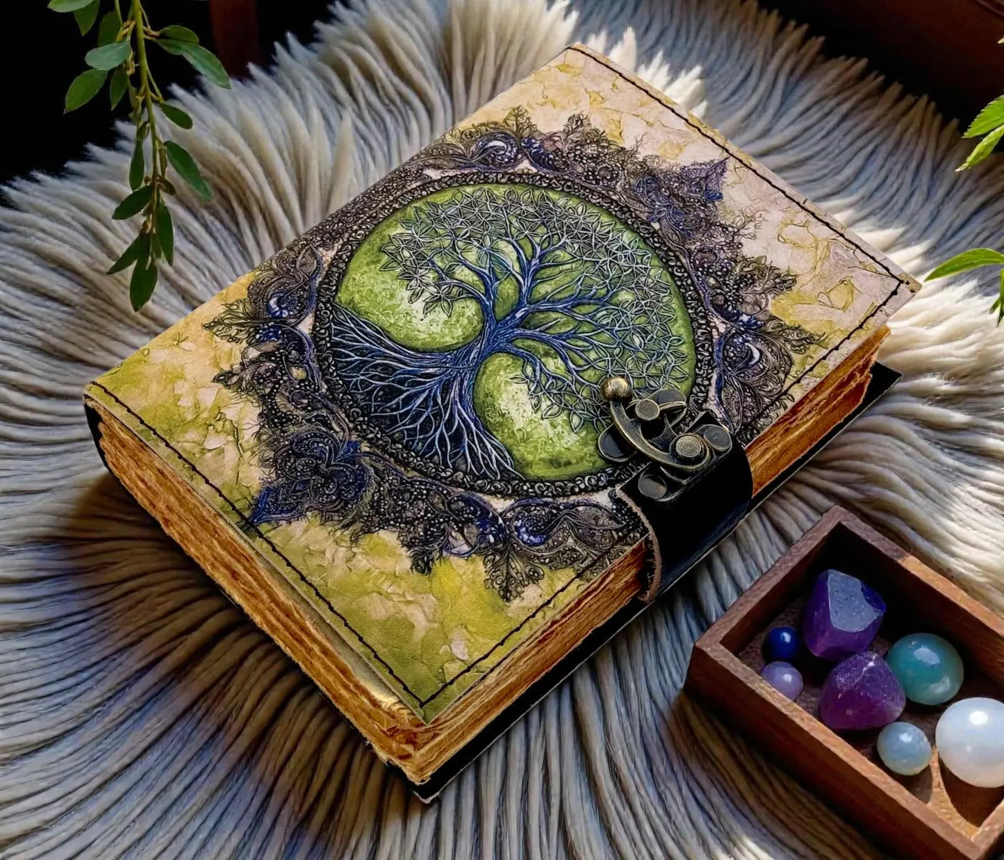 Tree Leather Vintage Moon Forest Grimoire 200 Page Handmade Book of Shadows, Spell book Wiccan Pagan Gothic Magic Diary Gifts |