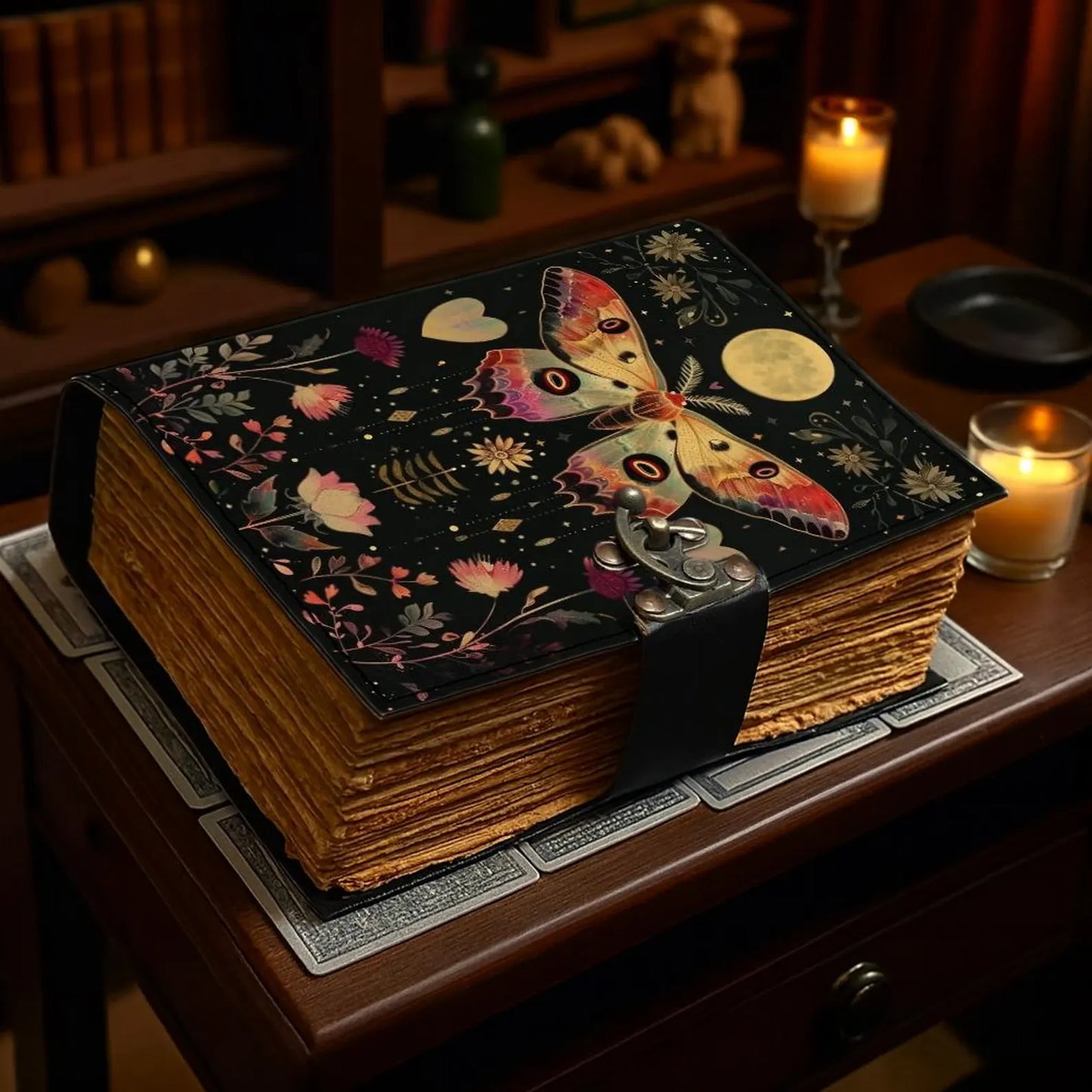 Moon & Floral Gothic Handmade Leather Journal