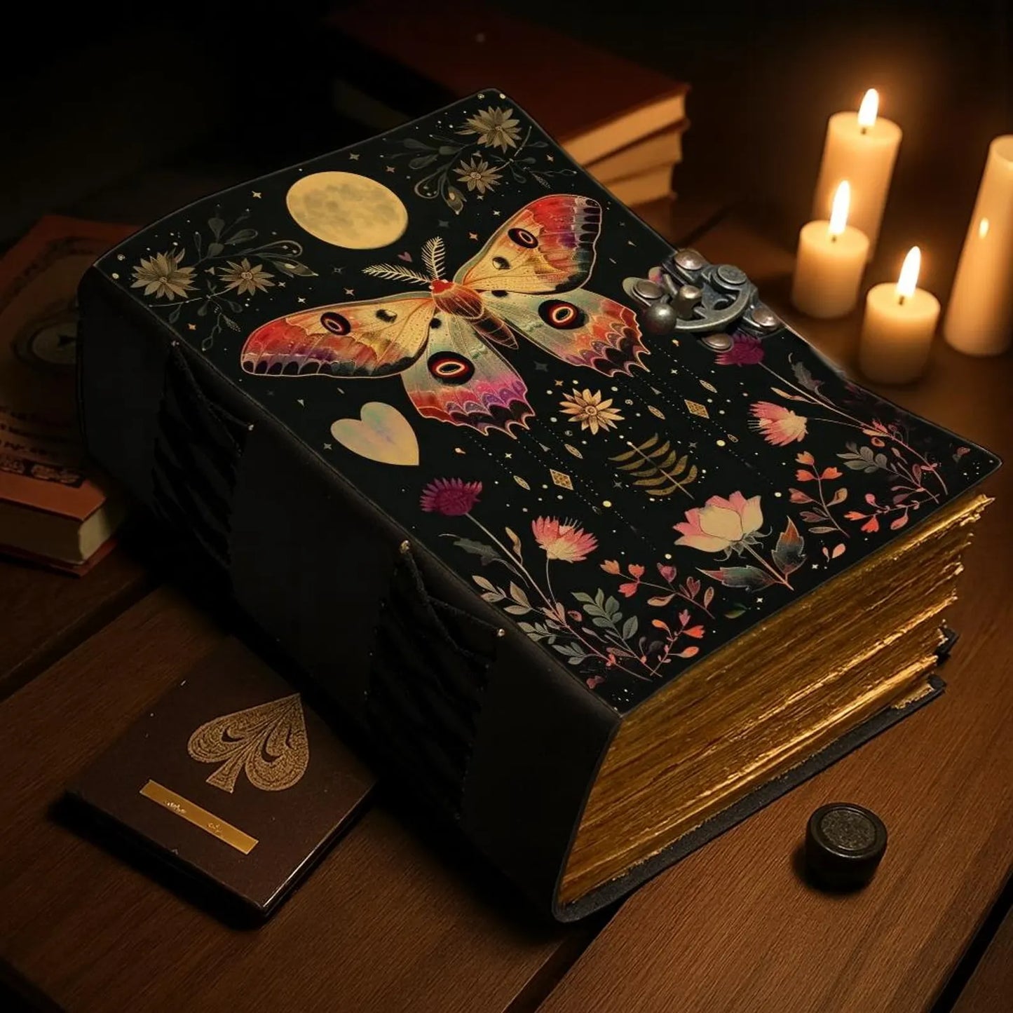 Moon & Floral Gothic Handmade Leather Journal