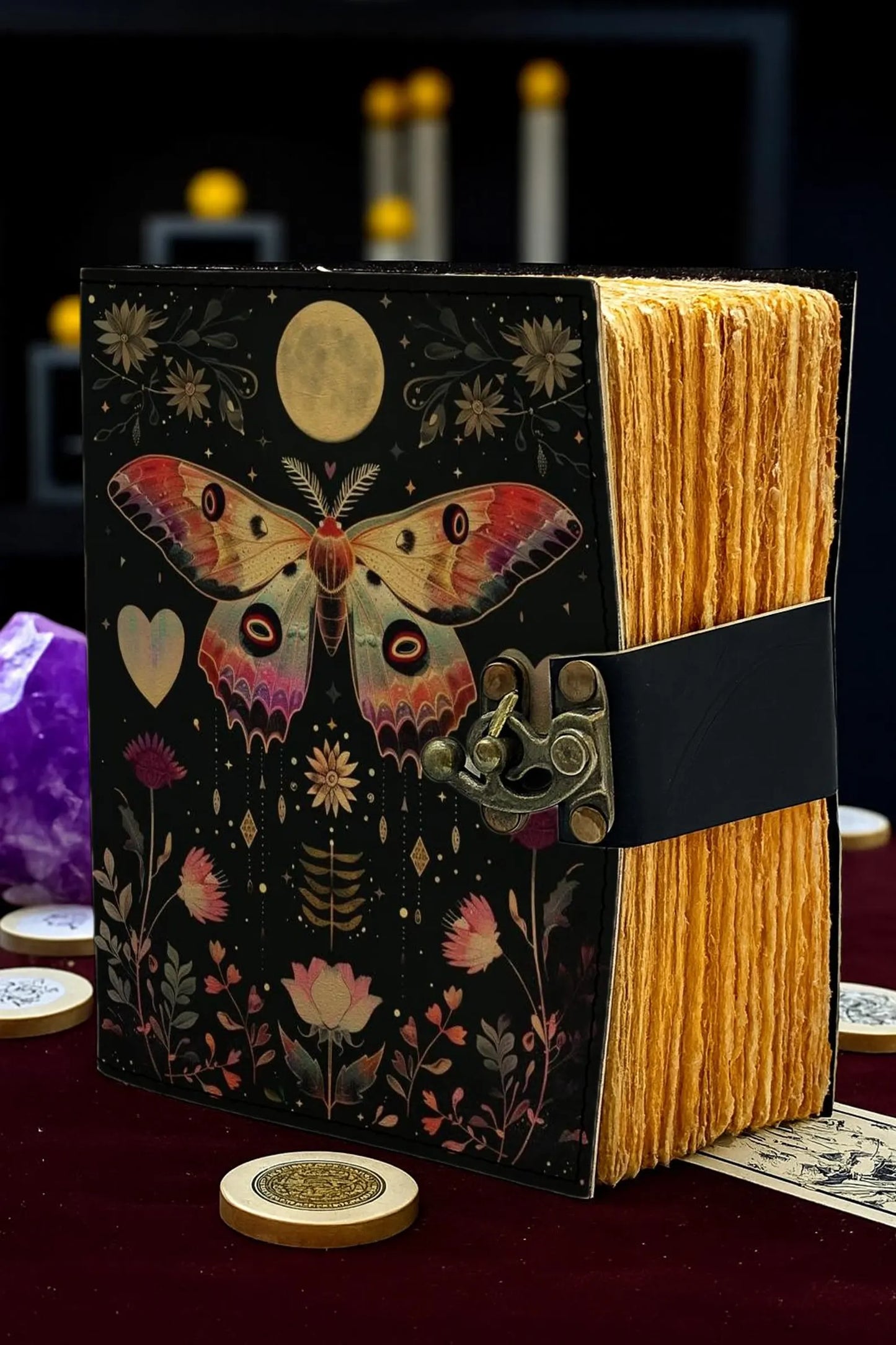 Moon & Floral Gothic Handmade Leather Journal