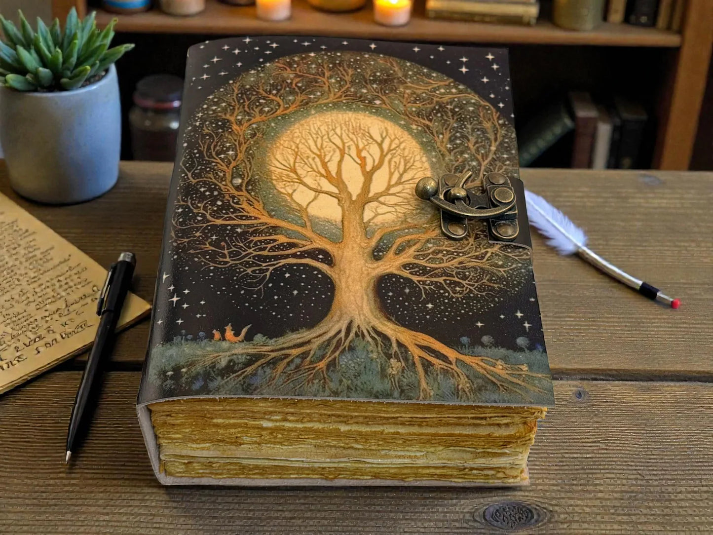 Tree of Life Leather Journal | Grimoire Book of Shadows | Witchcraft Diary | Pagan Wiccan Notebook | Vintage Writing Journal Gift