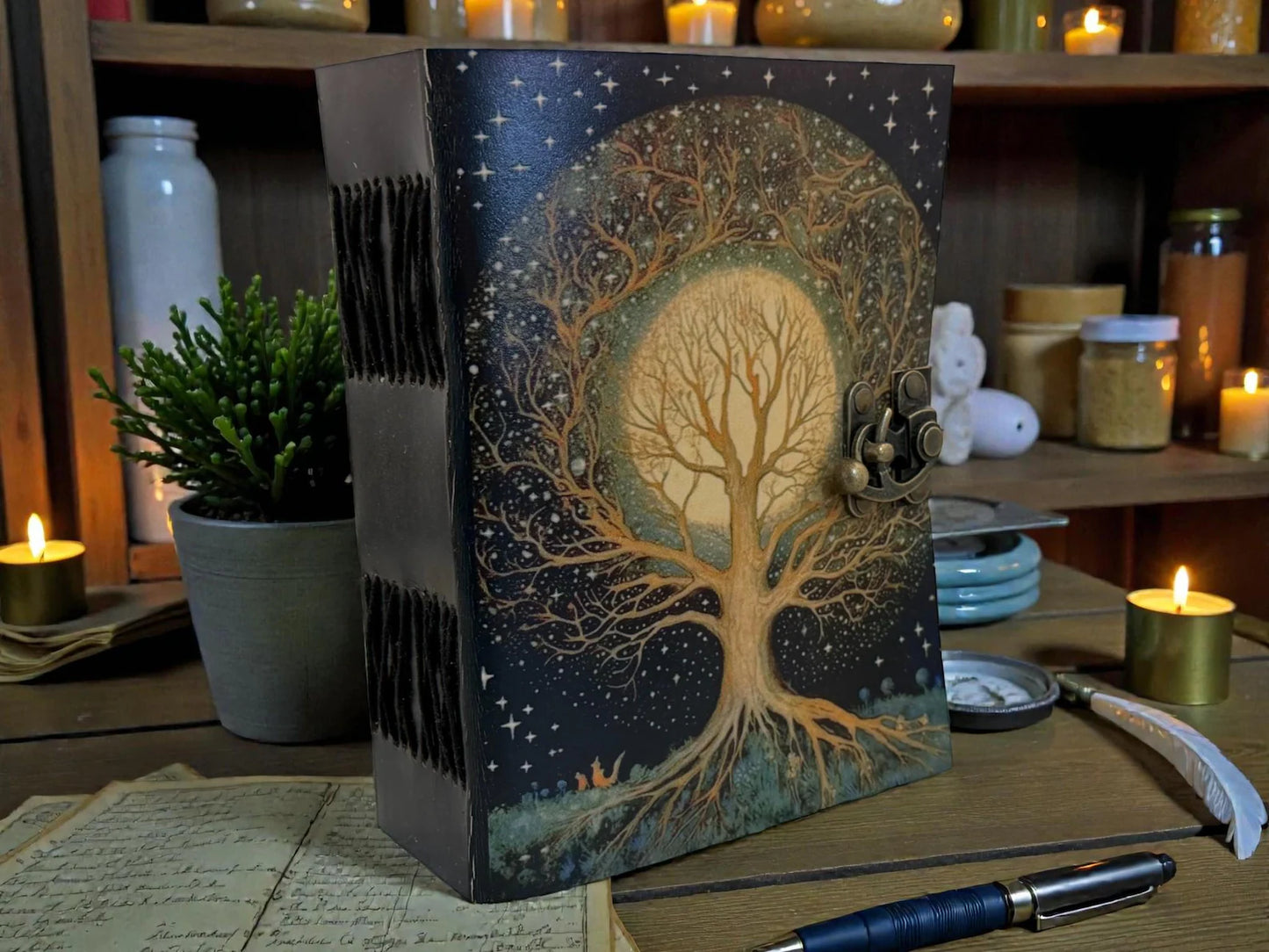 Tree of Life Leather Journal | Grimoire Book of Shadows | Witchcraft Diary | Pagan Wiccan Notebook | Vintage Writing Journal Gift