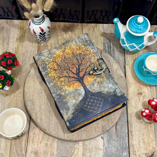 Tree of Life Leather Journal | Vintage Grimoire, Blank Book of Shadows