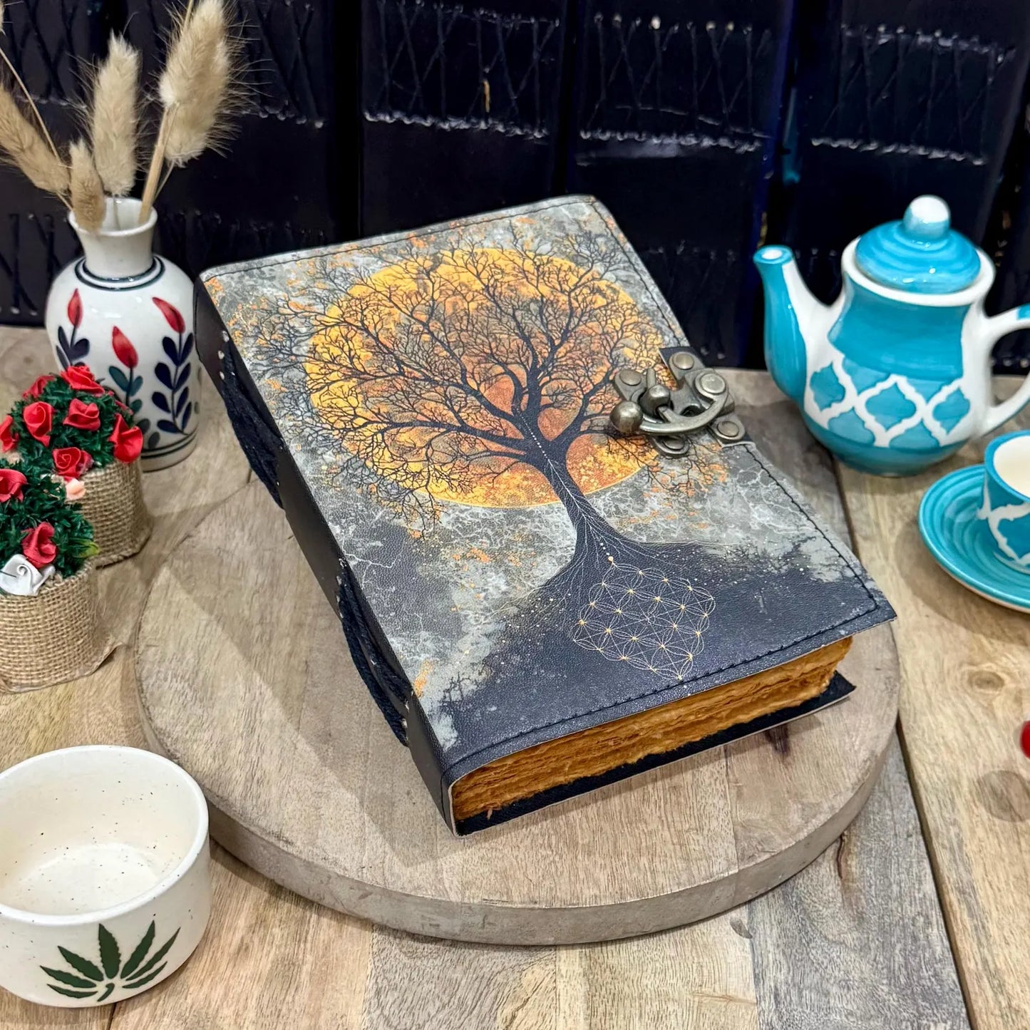 Tree of Life Leather Journal | Vintage Grimoire, Blank Book of Shadows