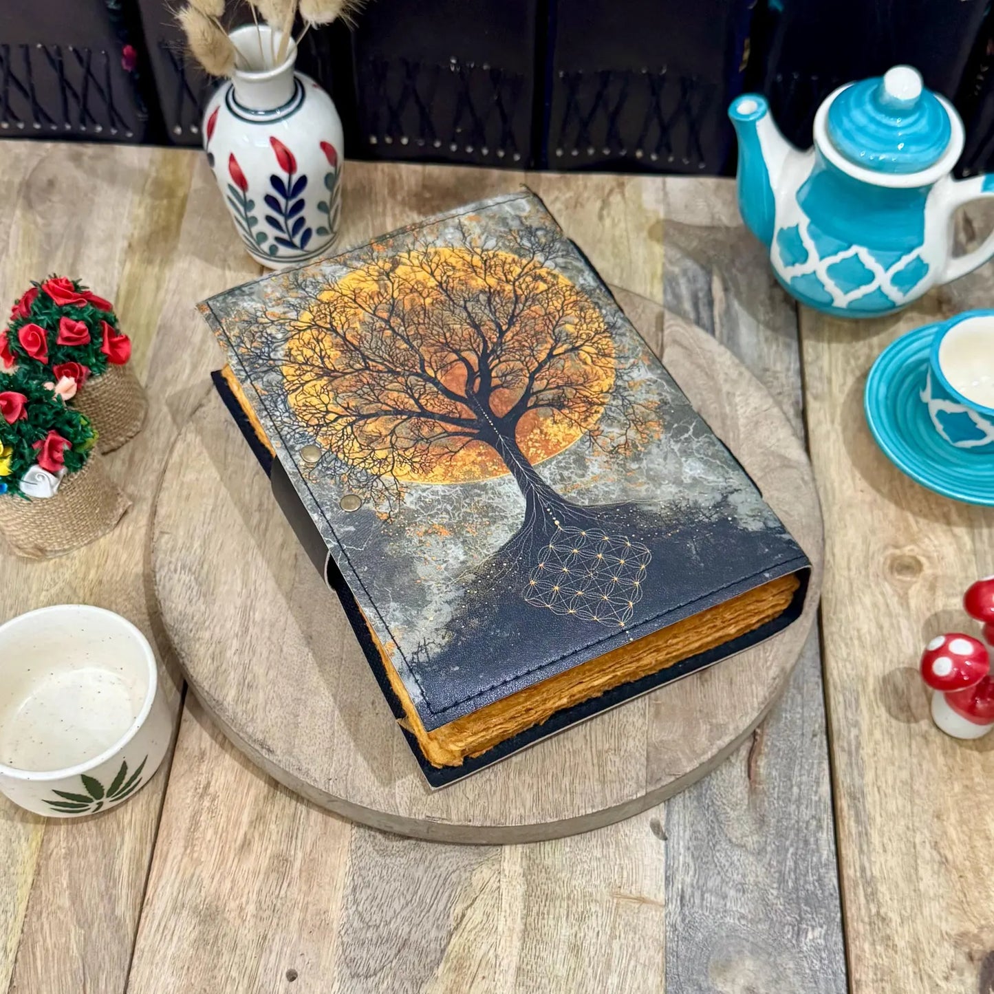 Tree of Life Leather Journal | Vintage Grimoire, Blank Book of Shadows