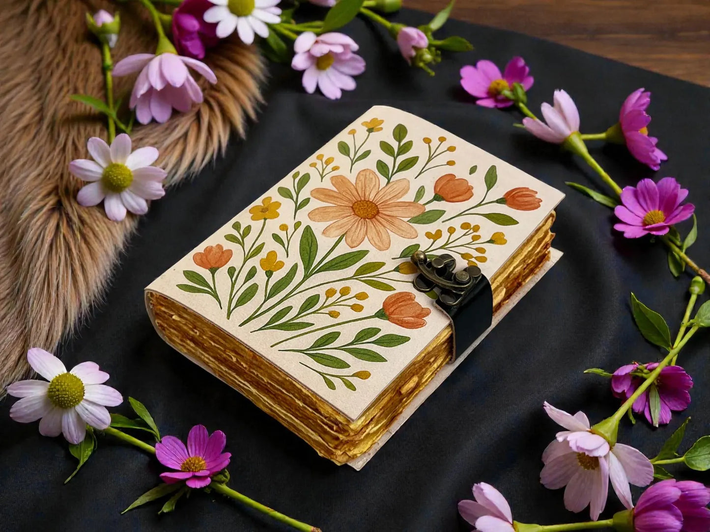 Handmade Leather Grimoire Book of Shadows – 200 Page Refillable Witchcraft Spell Journal | Vintage Wiccan Pagan Gothic Floral Gifts