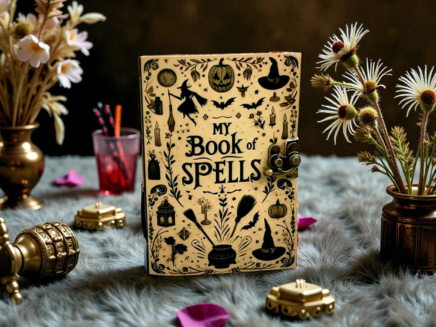 Witch Grimoire Leather Journal – Handmade Book of Spells | Vintage Magic Notebook | Gothic Fantasy Diary