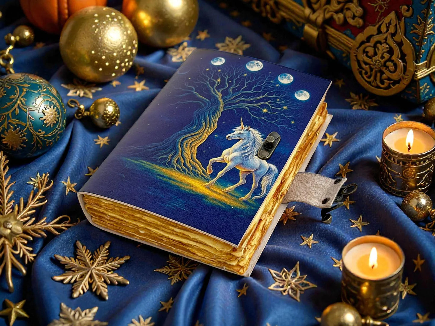 Handmade Unicorn Leather Journal Celestial Grimoire Enchanted Spellbook Mystical Writing Diary Fantasy Pagan Notebook Perfect Gift For women