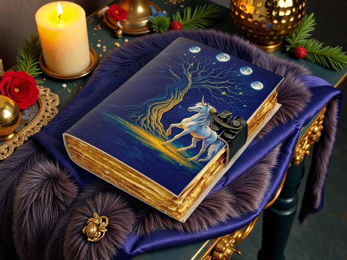 Handmade Unicorn Leather Journal Celestial Grimoire Enchanted Spellbook Mystical Writing Diary Fantasy Pagan Notebook Perfect Gift For women