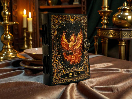 Phoenix Leather Grimoire • Handmade Journal • 400 Page Spell book • Gift for Mythology Lovers
