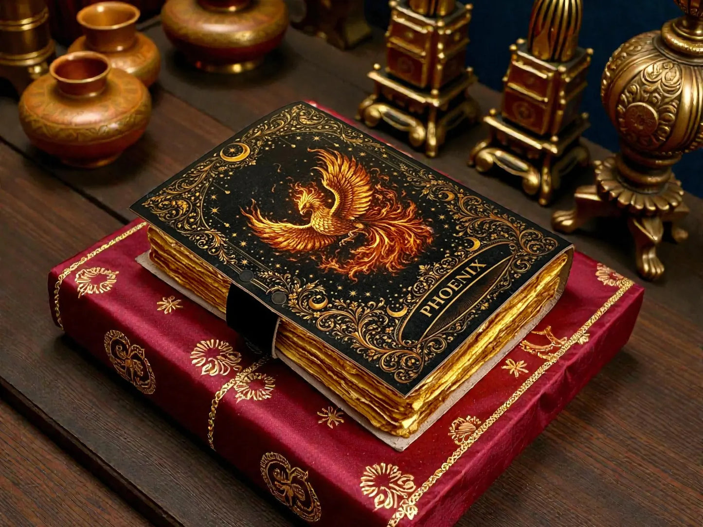 Phoenix Leather Grimoire • Handmade Journal • 400 Page Spell book • Gift for Mythology Lovers