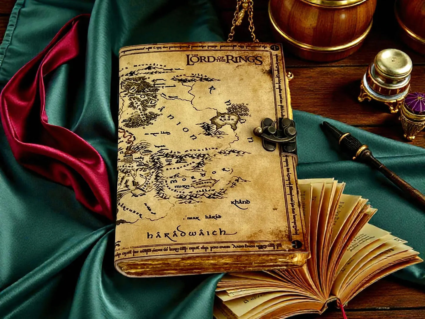 Lord of the Rings Map Leather Journal | Handmade Vintage Middle Earth Grimoire, Fantasy Travel Map Notebook |