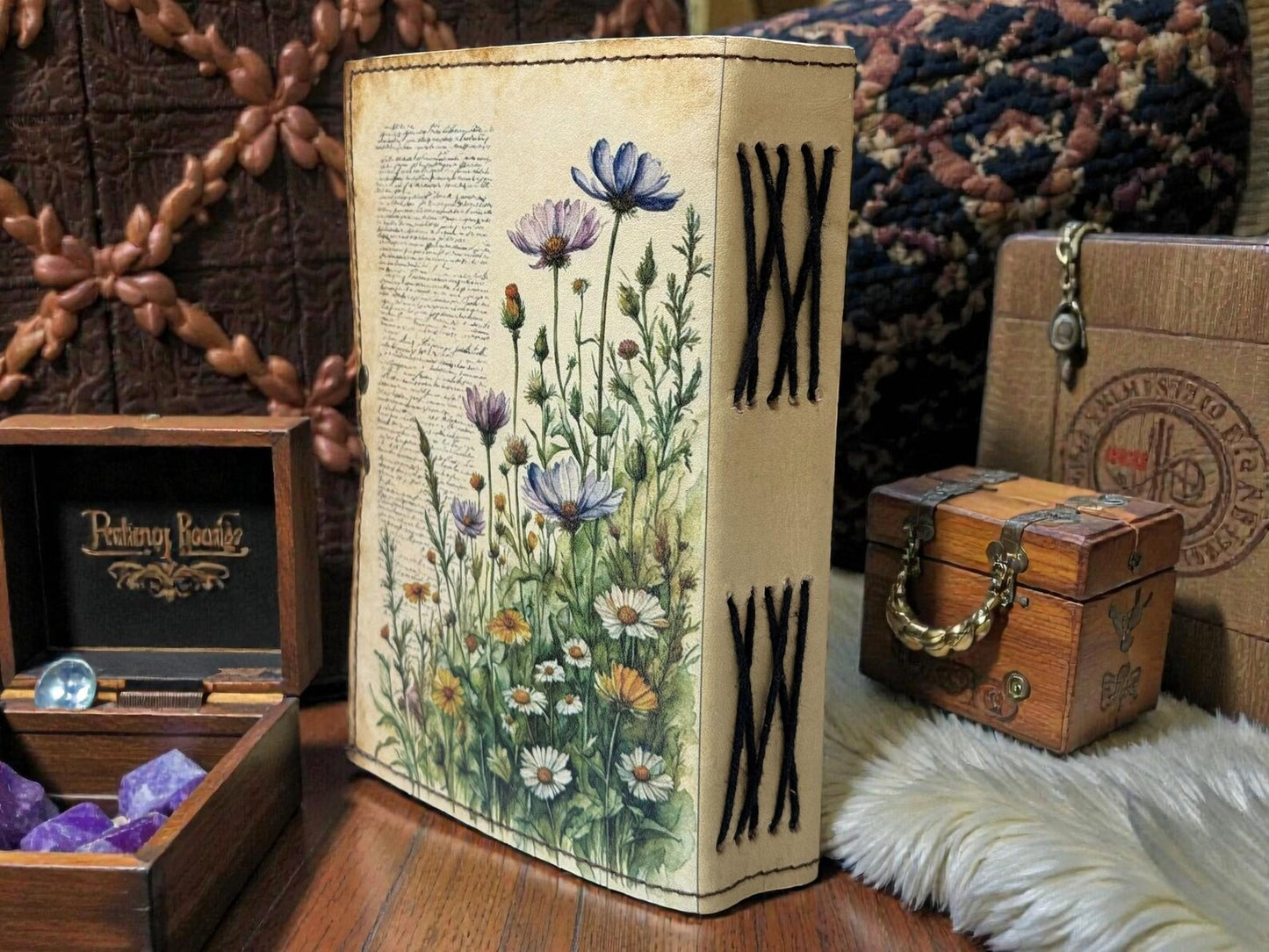 Handmade Leather Floral Grimoire Book of Shadows – Refillable Witchcraft Spell Journal | Vintage Wiccan Pagan Gothic Floral Gifts