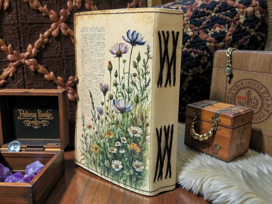 Handmade Leather Floral Grimoire Book of Shadows – Refillable Witchcraft Spell Journal | Vintage Wiccan Pagan Gothic Floral Gifts