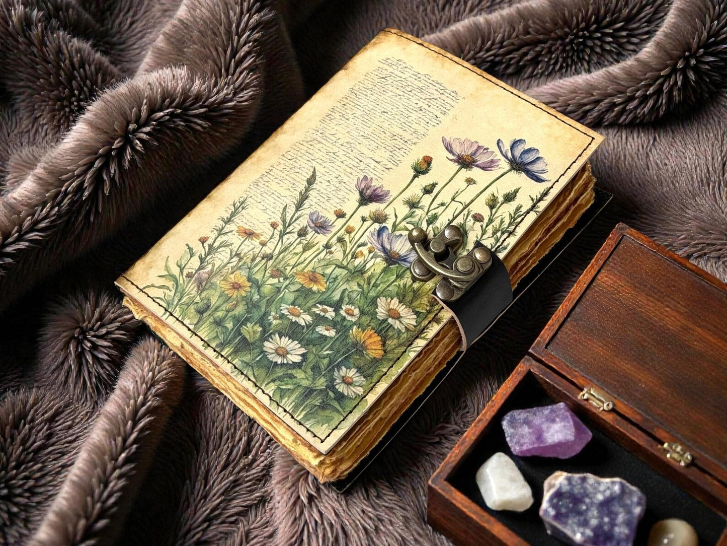 Handmade Leather Floral Grimoire Book of Shadows – Refillable Witchcraft Spell Journal | Vintage Wiccan Pagan Gothic Floral Gifts