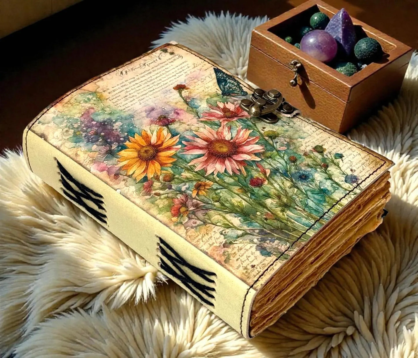 Handmade Leather Grimoire Book of Shadows –Witchcraft Spell Journal | Vintage Wiccan Pagan Gothic Floral Gifts