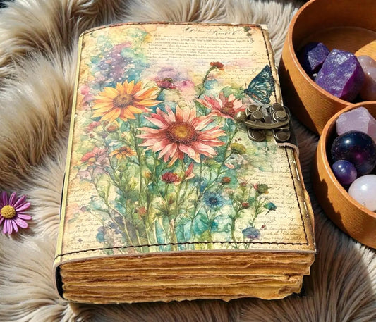 Handmade Leather Grimoire Book of Shadows –Witchcraft Spell Journal | Vintage Wiccan Pagan Gothic Floral Gifts